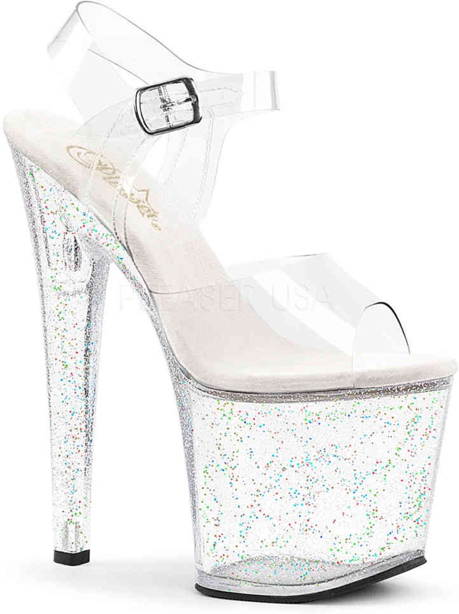 EU 36 = US 6 | TABOO-708MG | 7 1/2 Heel, 3 1/2 PF Ankle Strap Sandal w/Glitter